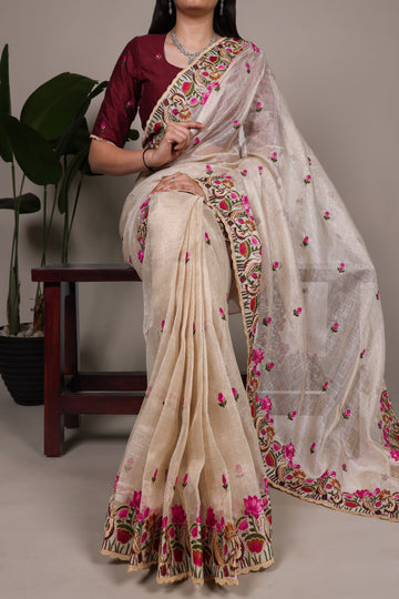 TILTON OCCASION SPECIAL ZARI KOTA TISSUE THREAD EMBROIDERD SAREE