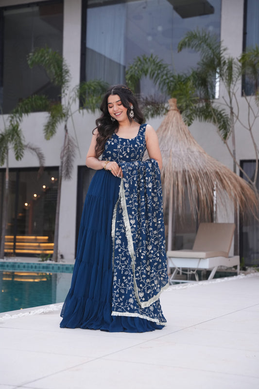 TILTON WEDDING SPECIAL SOFT GEORGETTE EMBROIDERED GOWN WITH DUPATTA