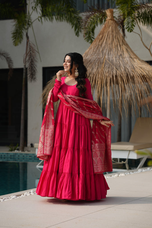 TILTON WEDDING SPECIAL MICROCRAPE GOWN WITH JAQUARD DUPATTA