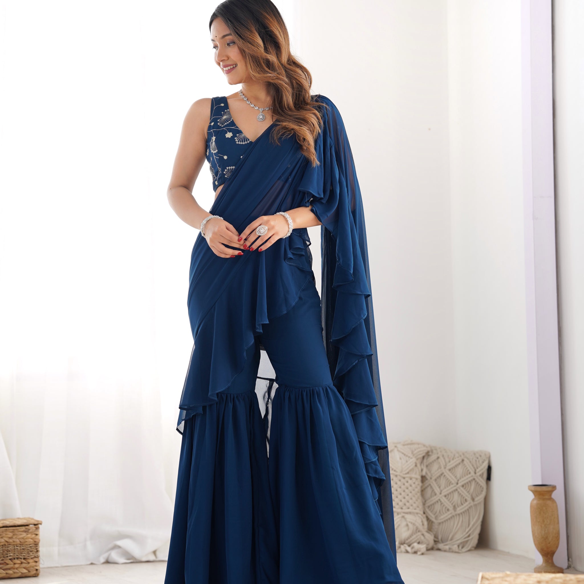 TILTON FOX GEORGETTE FANCY WORK READY TO WEAR SHARARA SAREE