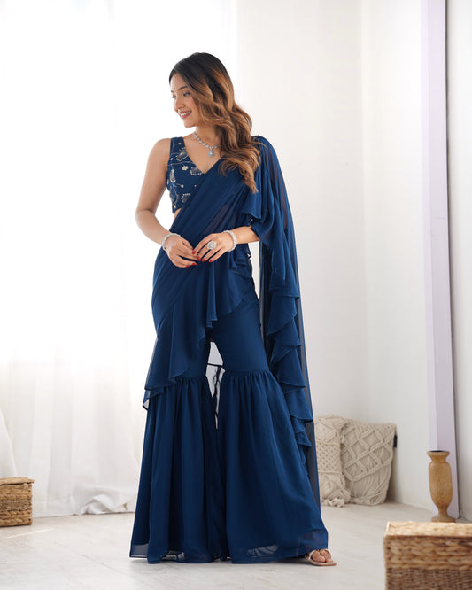 TILTON FOX GEORGETTE FANCY WORK READY TO WEAR SHARARA SAREE