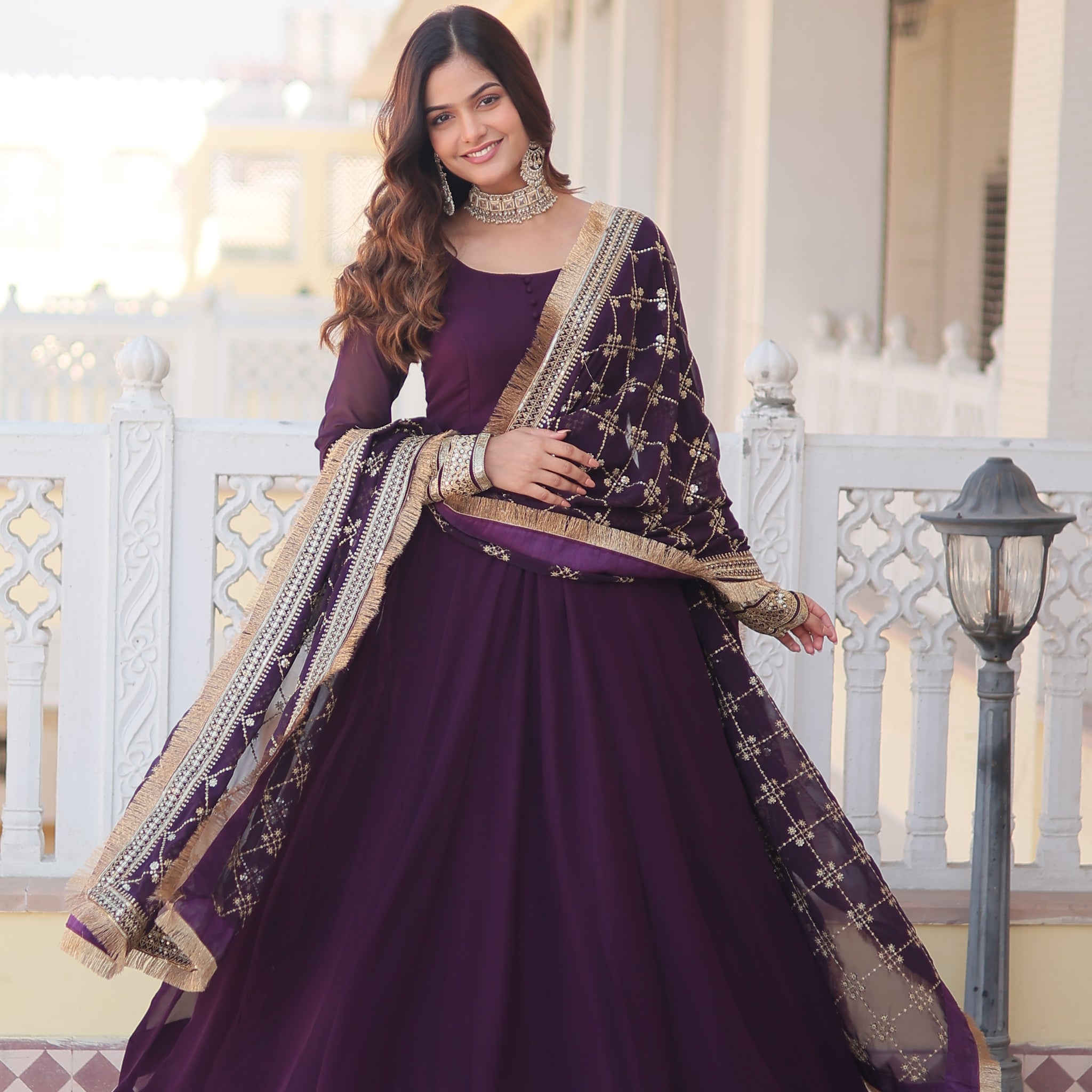 Tilton Faux Blooming Gown with Dupatta With Attractive Embroidered Sequins work with Lace Border