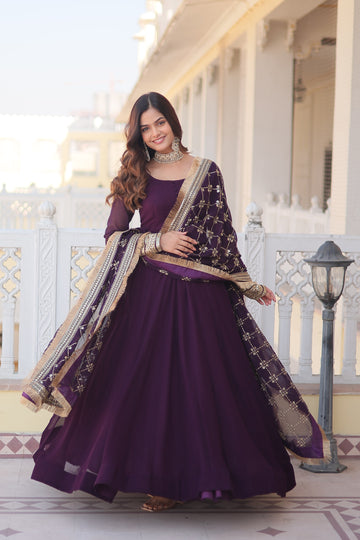 Tilton Faux Blooming Gown with Dupatta With Attractive Embroidered Sequins work with Lace Border