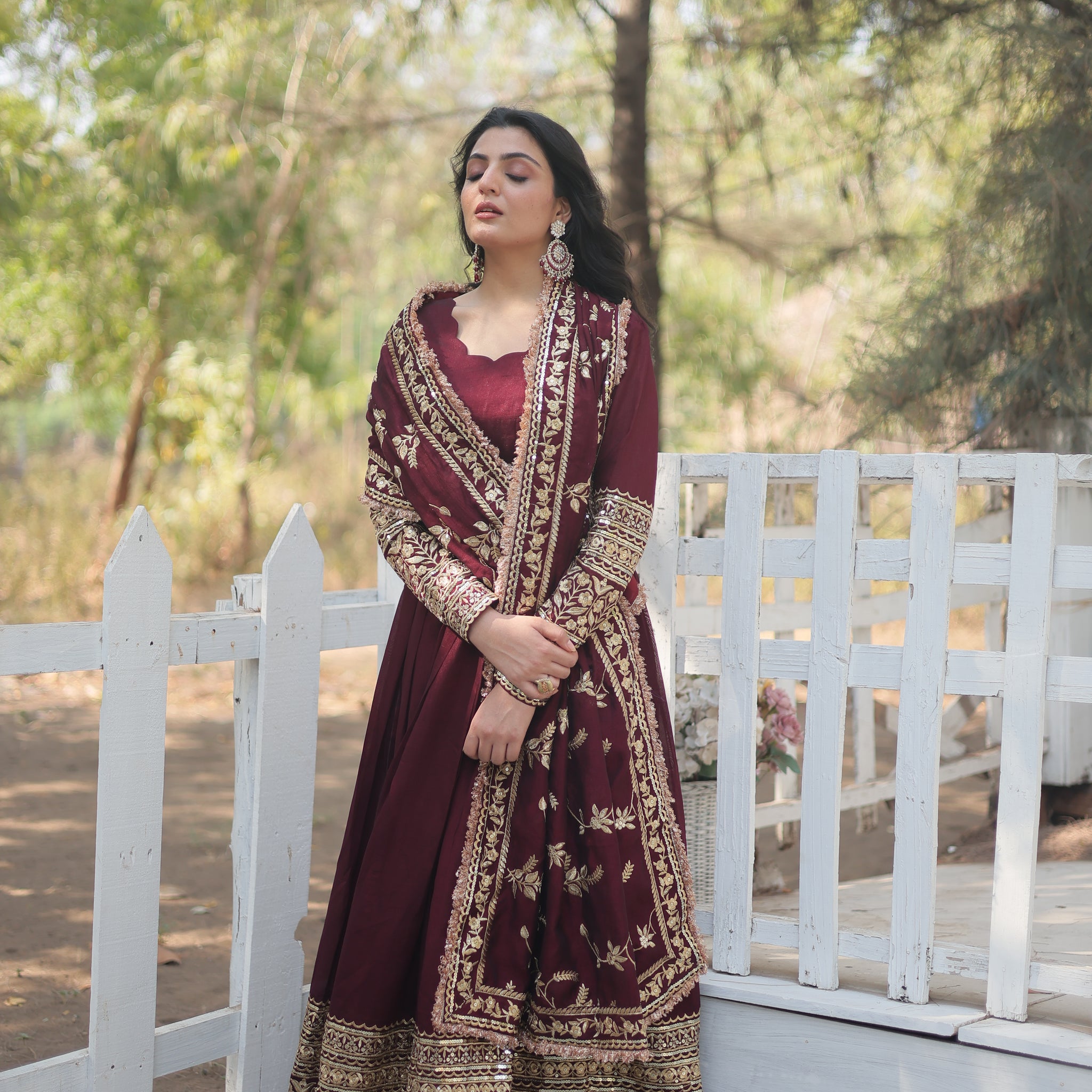 TILTON DARK MAROON HEAVY SEQUINS EMBROIDERY WORK GOWN WITH DUPATTA