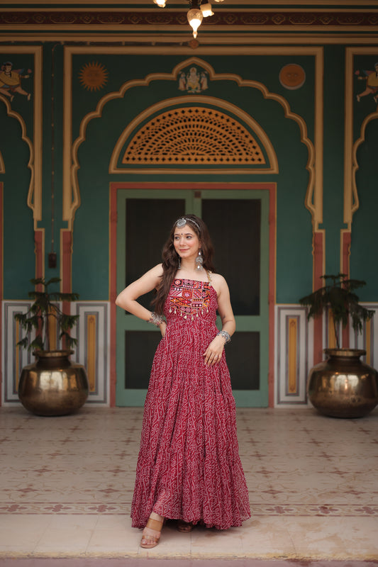 TILTON NAVRATRI SPECIAL BANDHANI PRINT PATCHWORK GOWN
