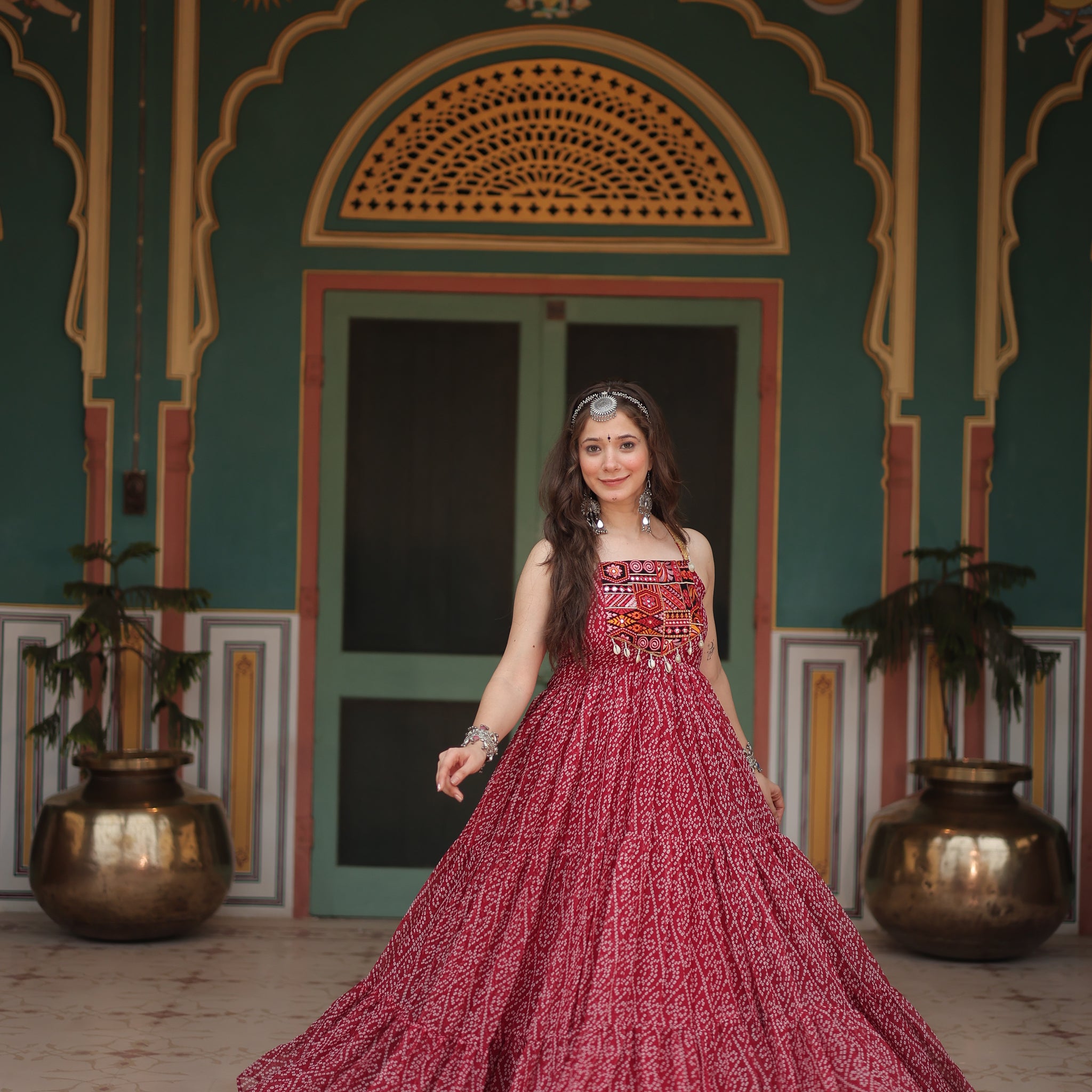 TILTON NAVRATRI SPECIAL BANDHANI PRINT PATCHWORK GOWN