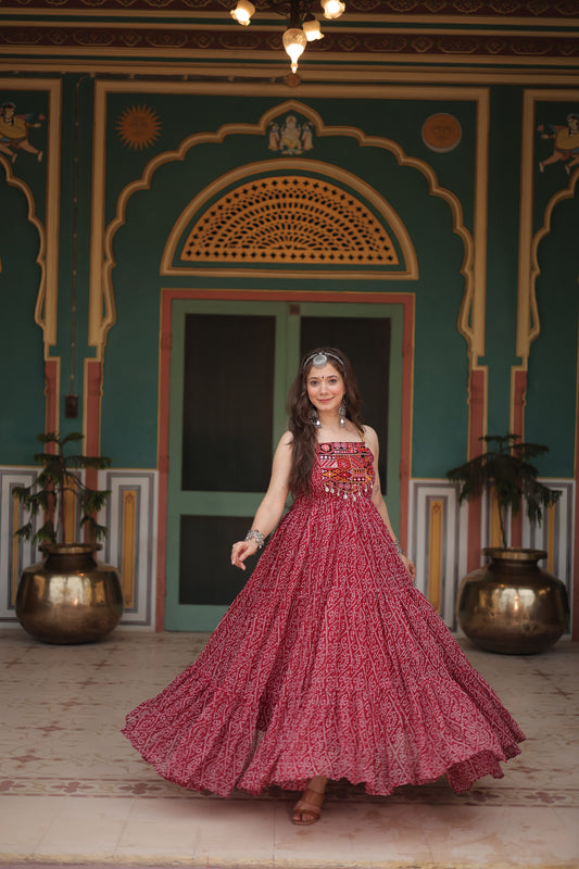 TILTON NAVRATRI SPECIAL BANDHANI PRINT PATCHWORK GOWN