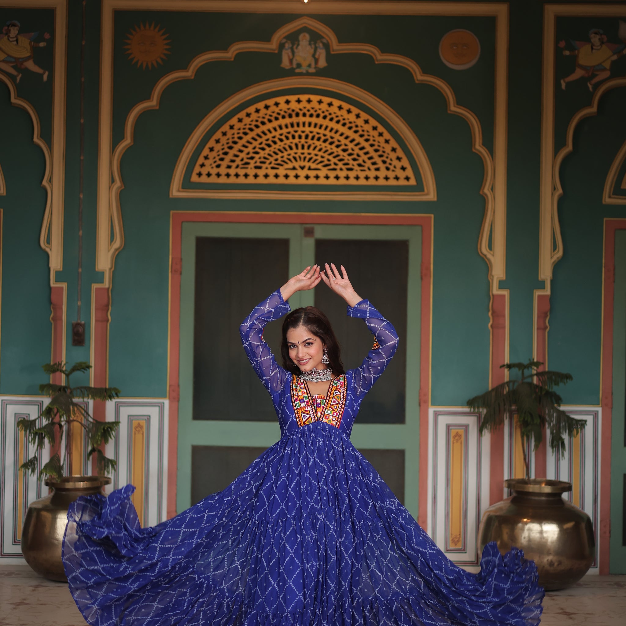 TILTON NAVRATRI SPECIAL BHANDHANI PRINT FAUX GEORGETTE GOWN