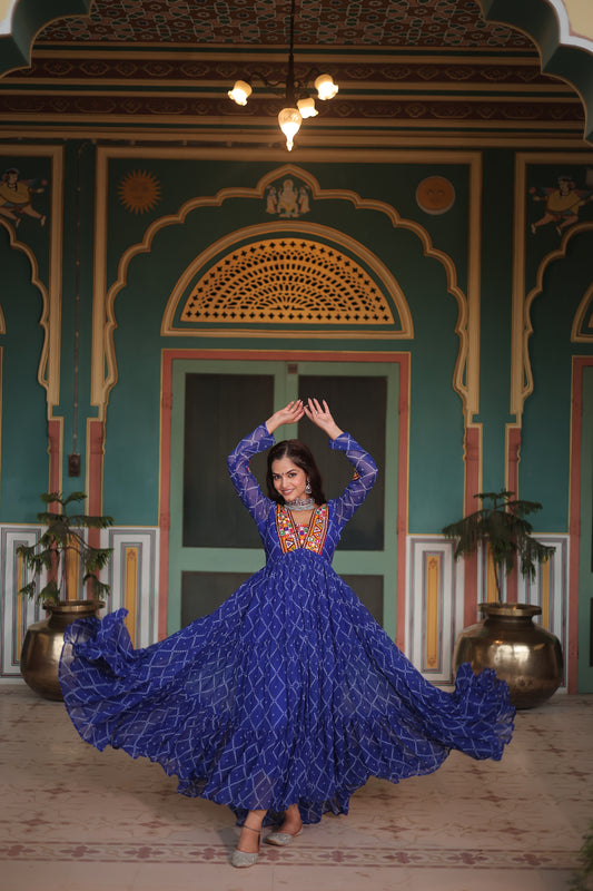 TILTON NAVRATRI SPECIAL BHANDHANI PRINT FAUX GEORGETTE GOWN