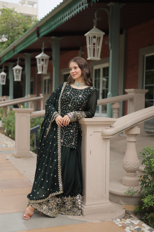 TILTON WEDDING SPECIAL RANGOLI SILK SEQUINS EMBROIDERED KURTI PLAZZO WITH DUPATTA