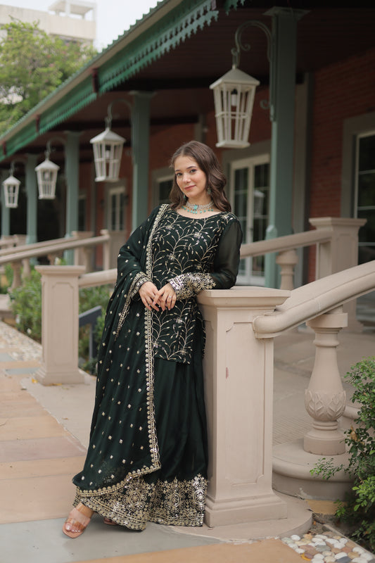 TILTON WEDDING SPECIAL RANGOLI SILK SEQUINS EMBROIDERED KURTI PLAZZO WITH DUPATTA