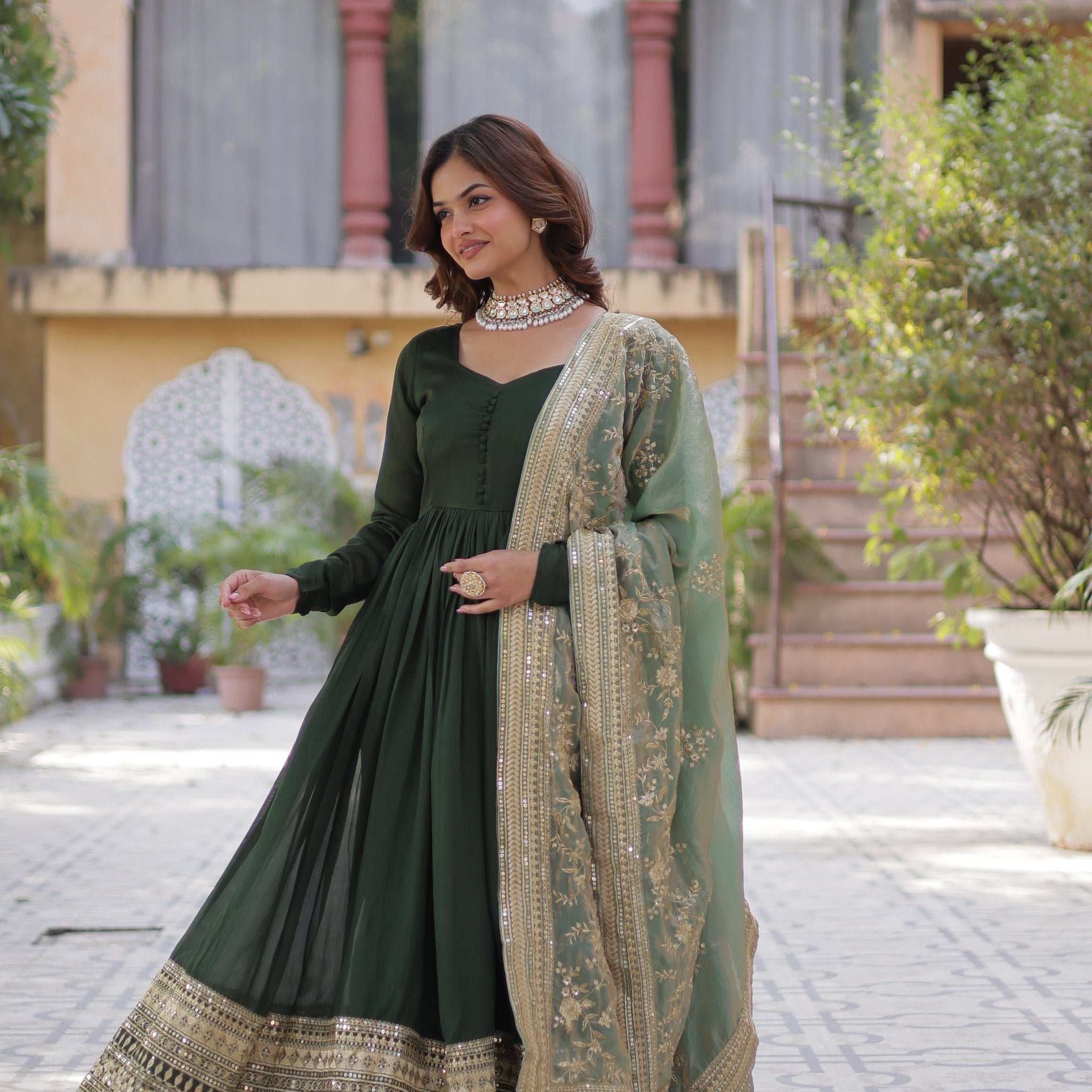TILTON WEDDING SPECIAL SIMMER VICHITRA RICH SEQUENCE EMBROIDERED GOWN WITH DUPATTA
