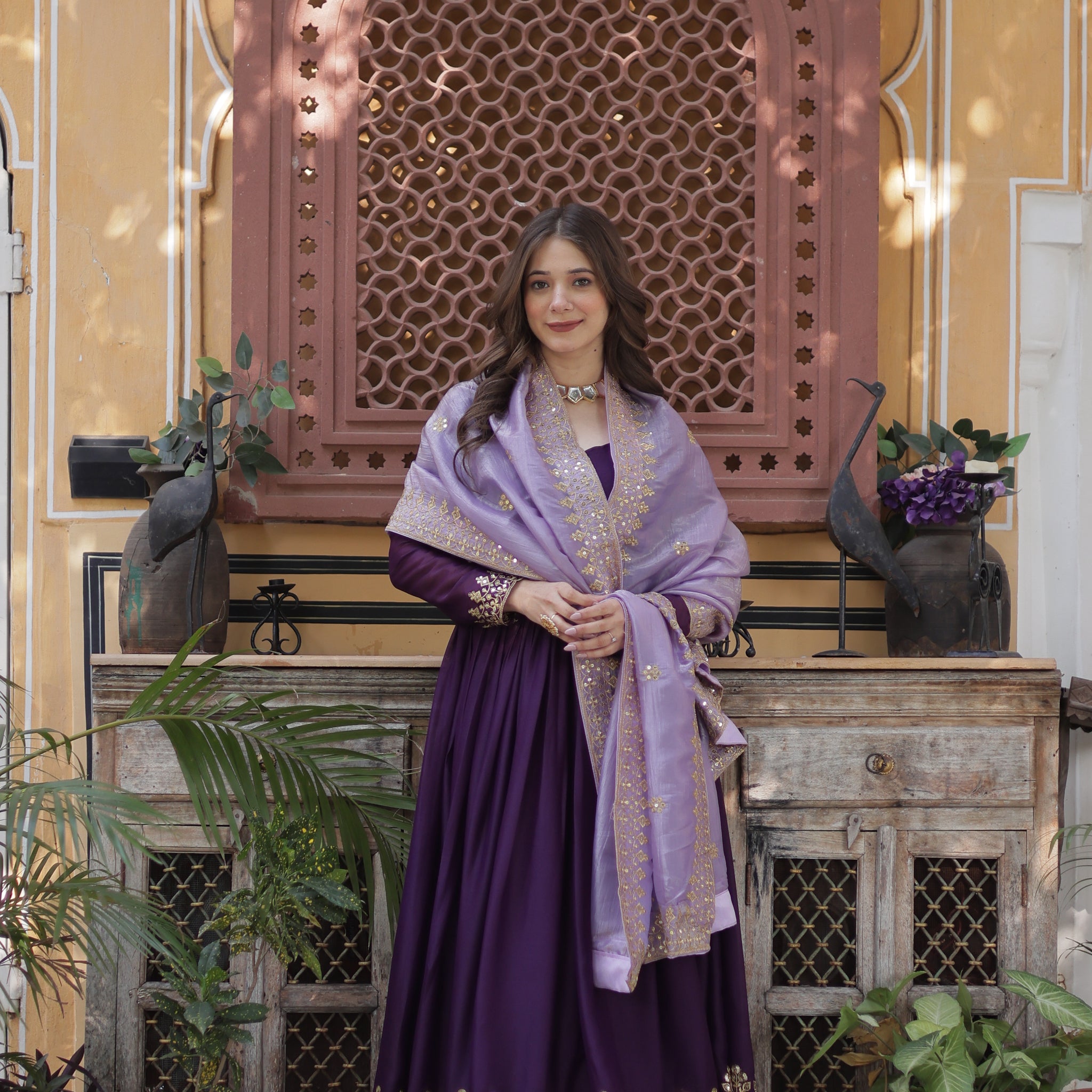 TILTON  FESTIVAL SPECIAL STAR GEORGETTE EMBROIDERED GOWN WITH DUPATTA