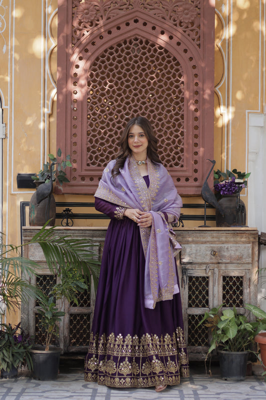 TILTON  FESTIVAL SPECIAL STAR GEORGETTE EMBROIDERED GOWN WITH DUPATTA