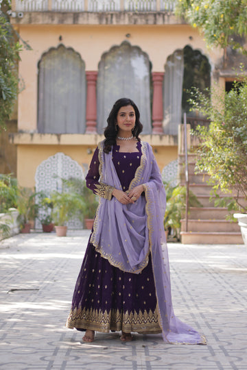 TILTON FAUX BLOOMING EMBROIDERED GOWN WITH DUPATTA