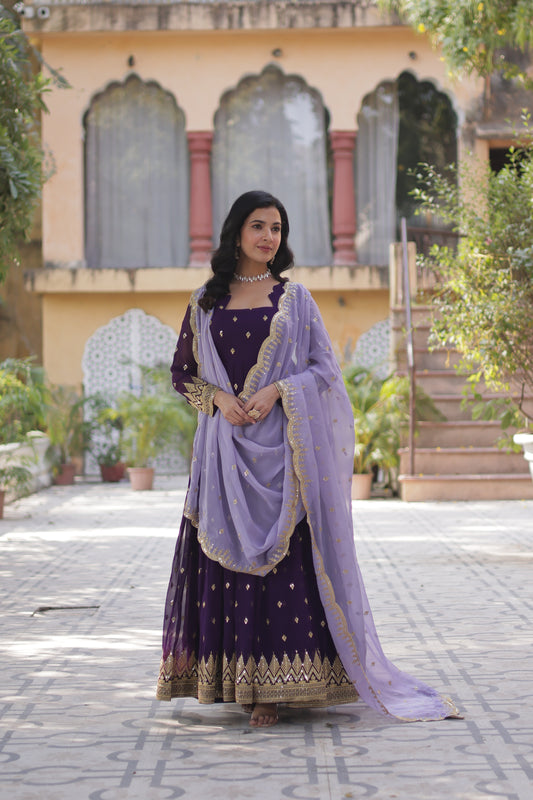 TILTON FAUX BLOOMING EMBROIDERED GOWN WITH DUPATTA