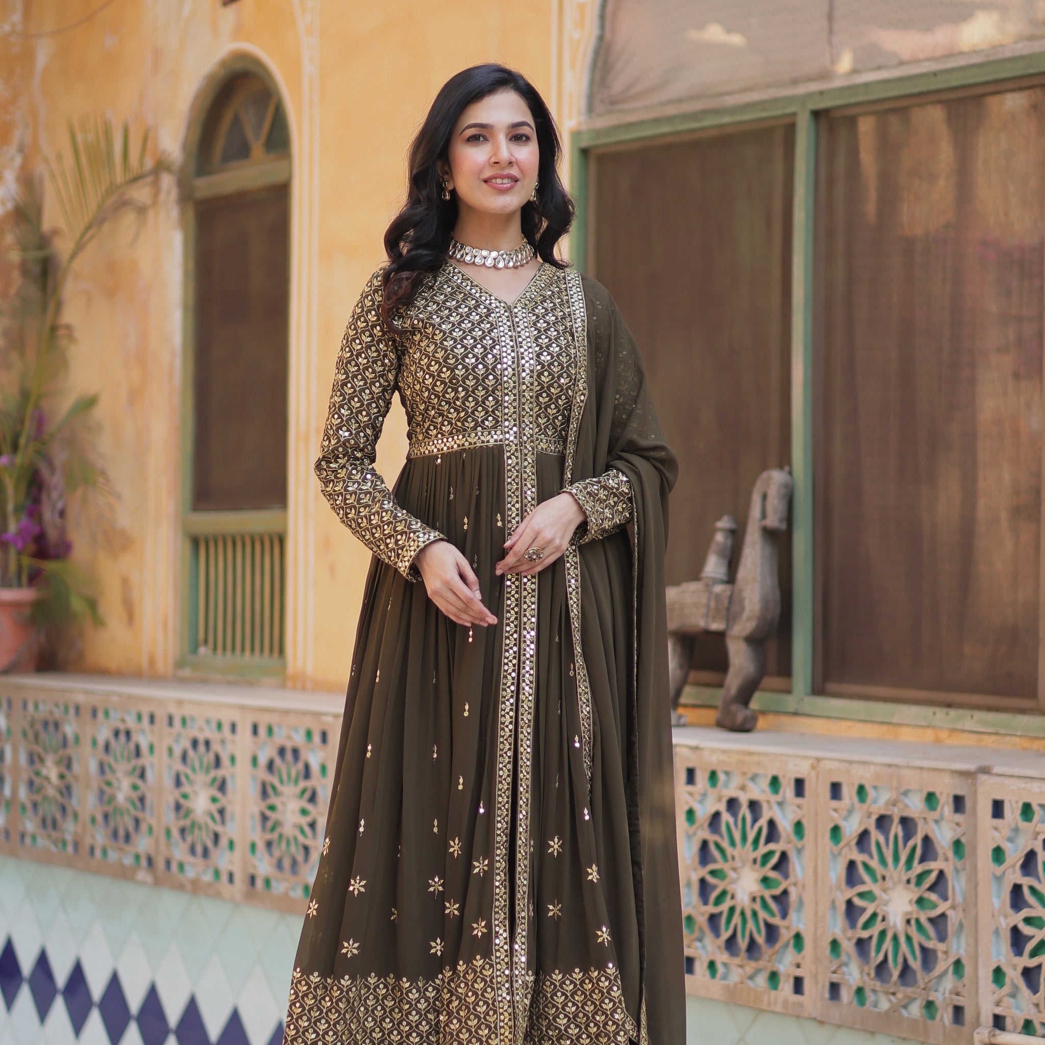 TILTON WEDDING SPECIAL FAUX GEORGETTE EMBROIDERED GOWN WITH BOTTOM AND DUPATTA
