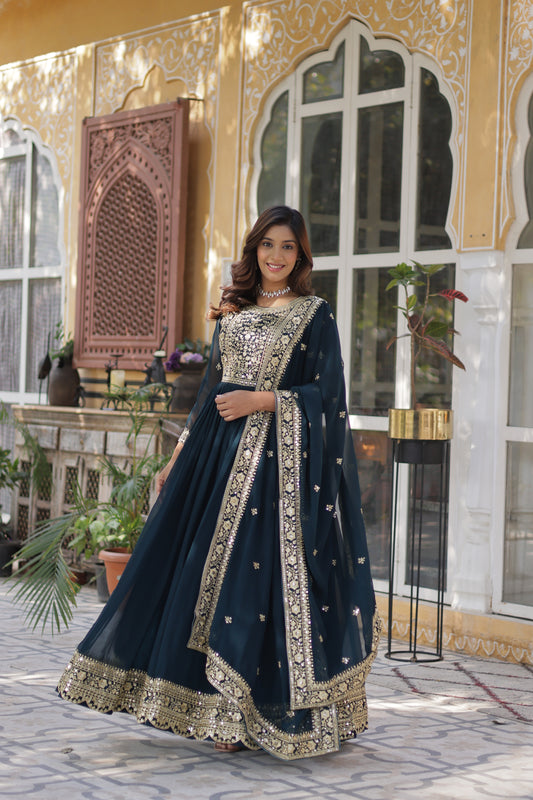 TILTON FAUX BLOOMING SEQUANCE EMBROIDERED GOWN WITH DUPATTA
