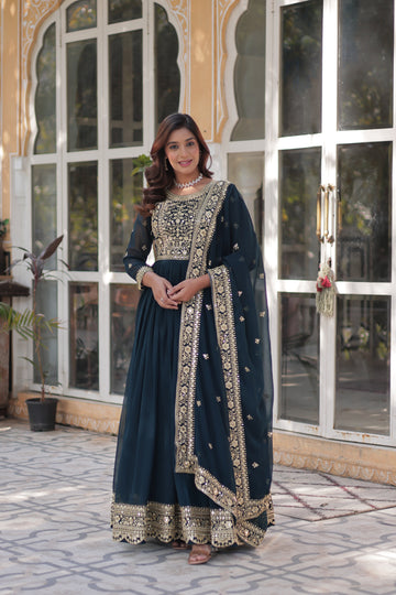 TILTON FAUX BLOOMING SEQUANCE EMBROIDERED GOWN WITH DUPATTA
