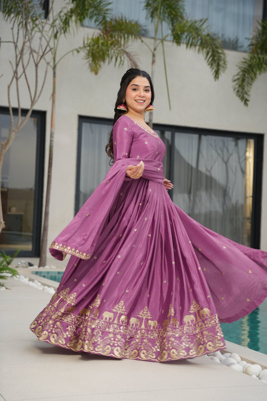 TILTON CHINON SEQUANCE EMBROIDERED GOWN WITH DUPATTA