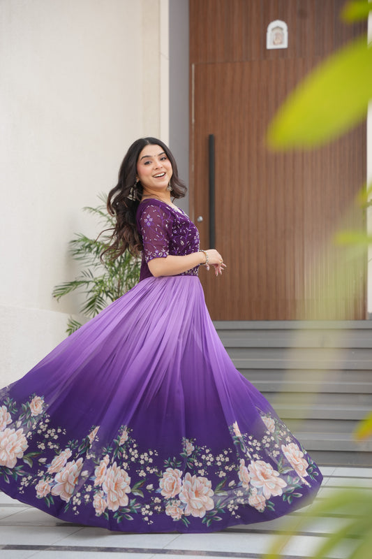 TILTON FAUX BLOOMING BEADS EMBROIDERED GOWN