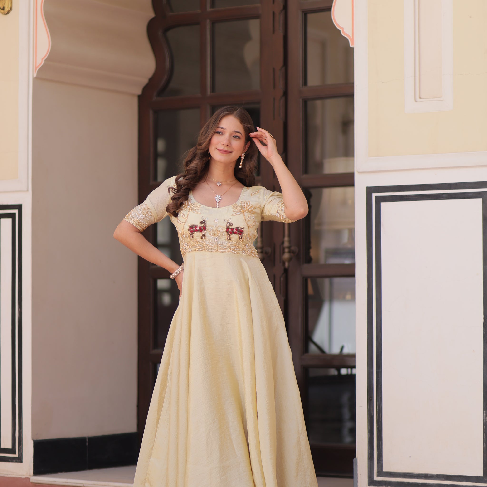 TILTON FESTIVAL SPECIAL GOLD CRUSH BEADS EMBROIDERED GOWN