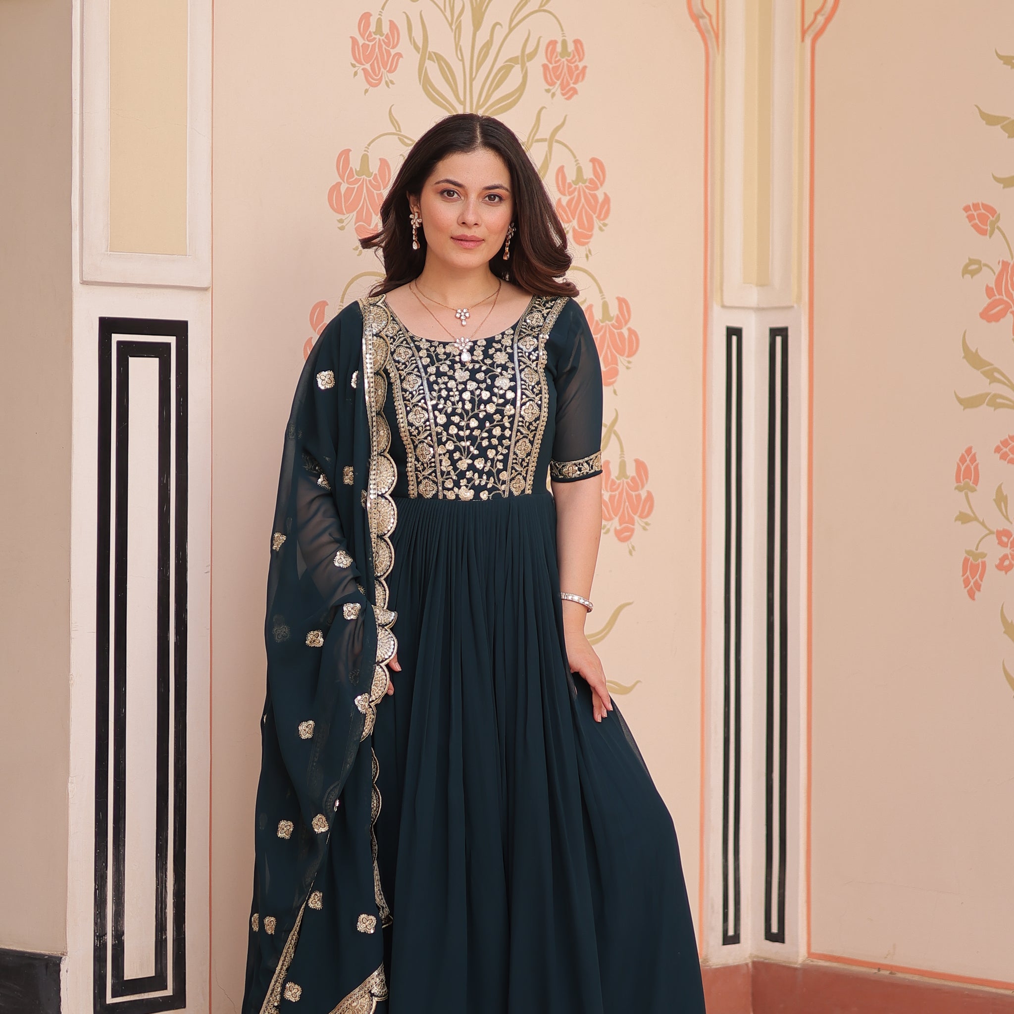 TILTON FESTIVE SPECIAL FAUX BLOOMING EMBROIDERED GOWN WITH DUPATTA