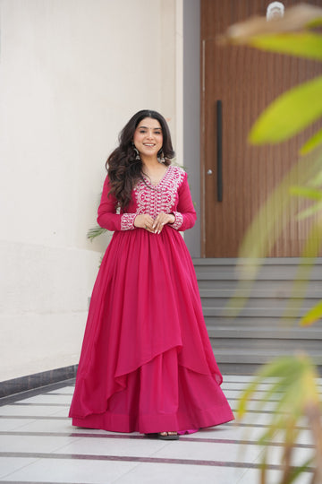TILTON BEADS SEQUINS EMBROIDERED STAR GEORGETTE GOWN