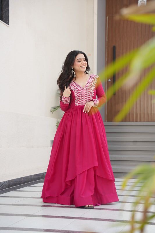 TILTON BEADS SEQUINS EMBROIDERED STAR GEORGETTE GOWN