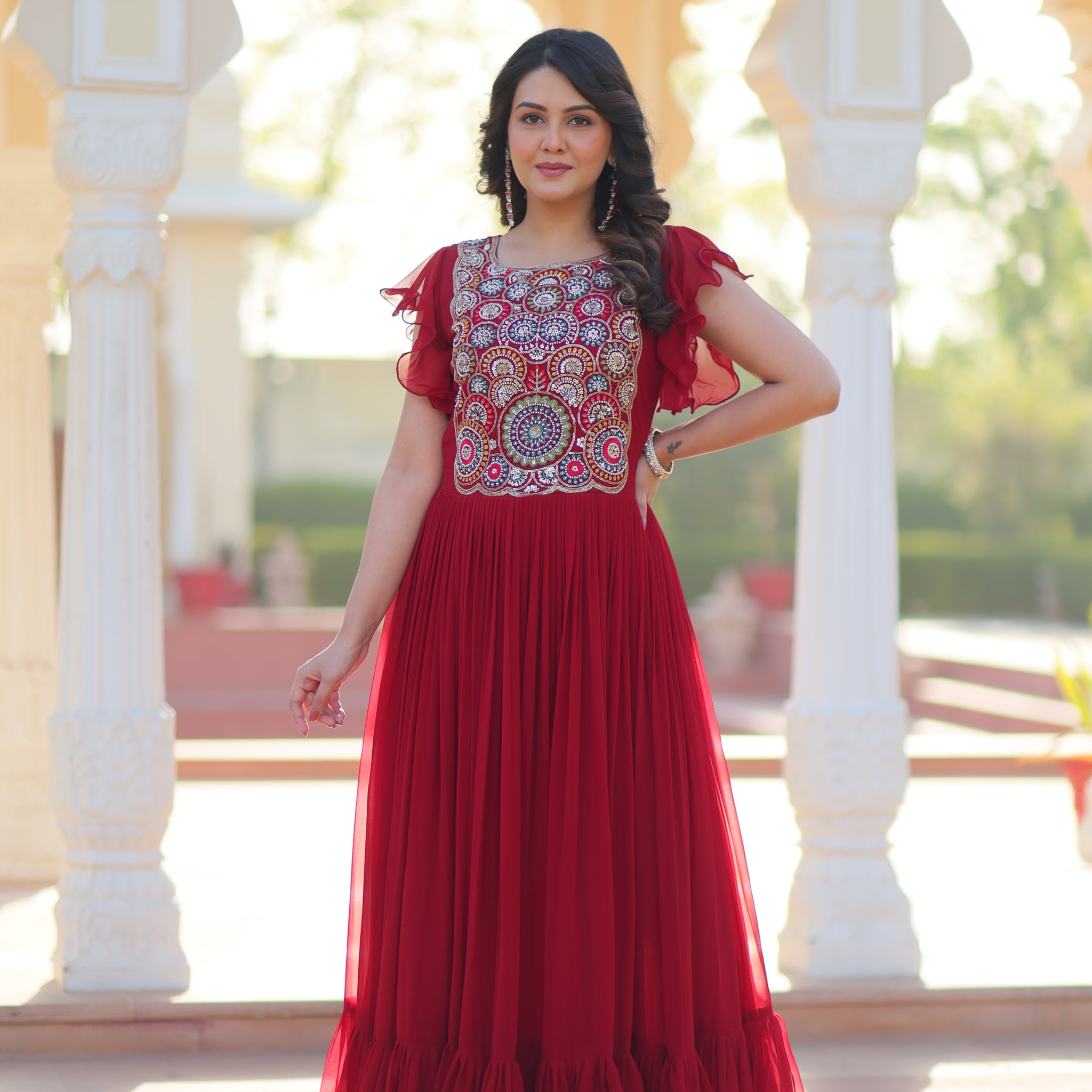 TILTON FESTIVE SPECIAL FAUX BLOOMING BEADS EMBROIDERED GOWN