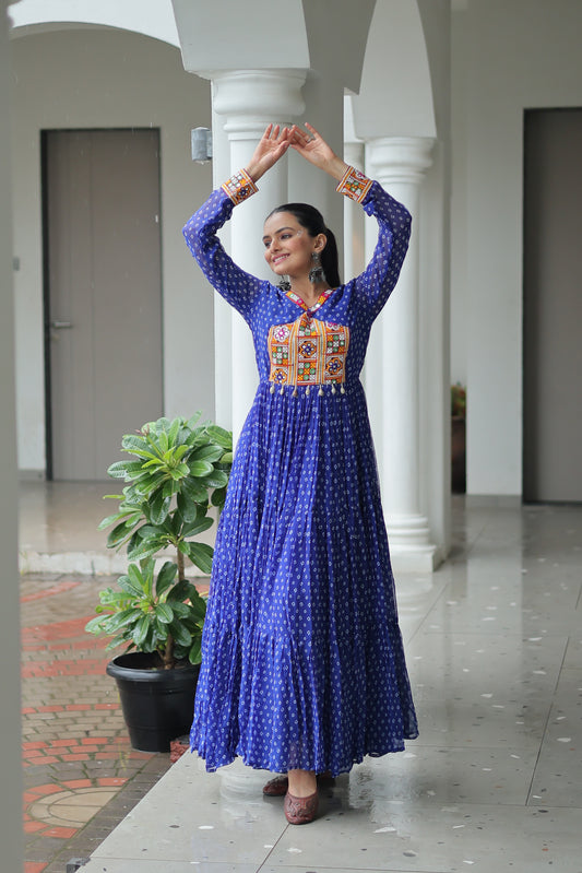 TILTON NAVRATRI SPECIAL BANDHANI PRINT GOWN WITH KUTCHI PATCHWORK