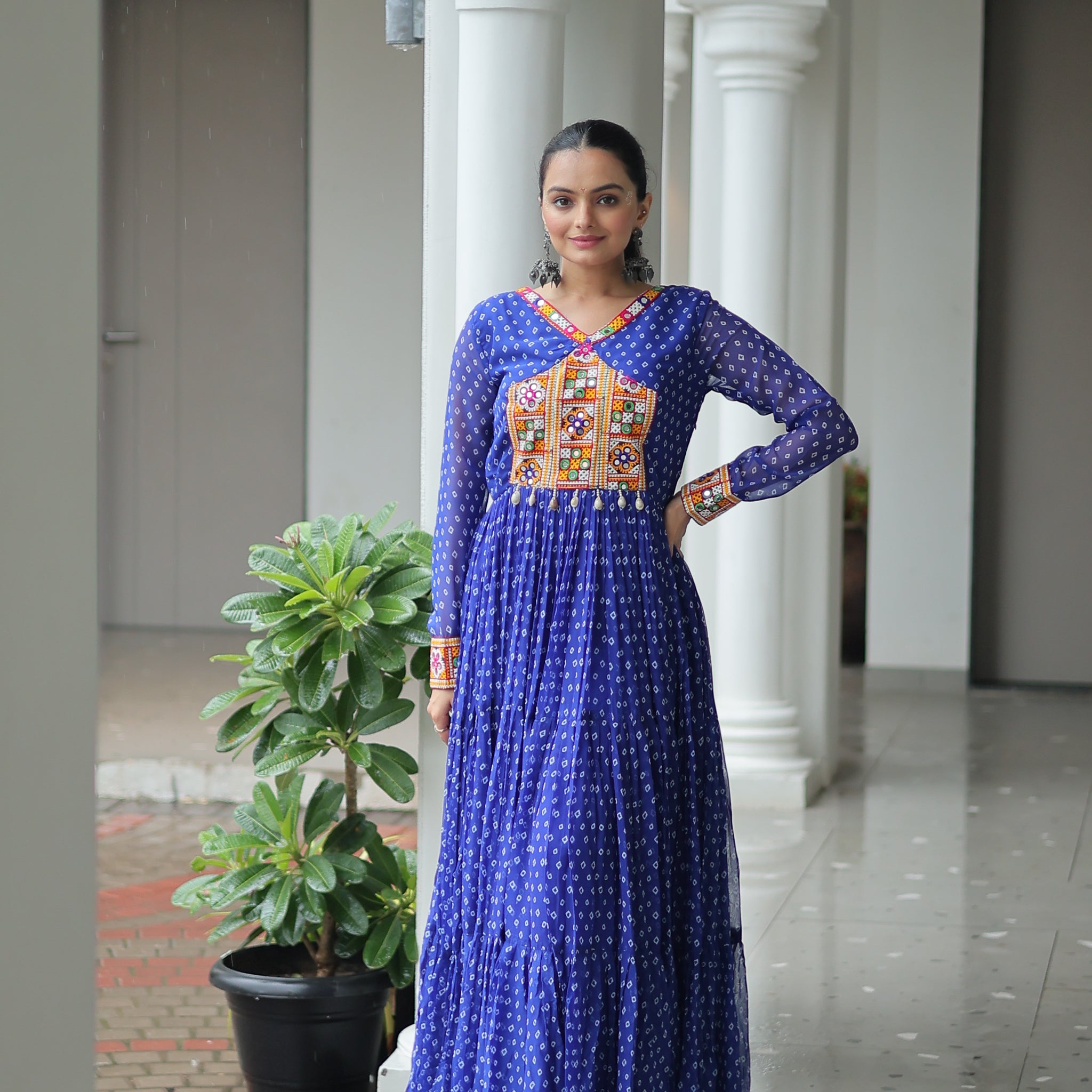 TILTON NAVRATRI SPECIAL BANDHANI PRINT GOWN WITH KUTCHI PATCHWORK