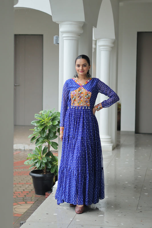 TILTON NAVRATRI SPECIAL BANDHANI PRINT GOWN WITH KUTCHI PATCHWORK