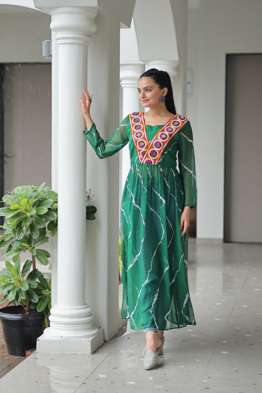 TILTON NAVRATRI SPECIAL LEHRIYA PRINT KURTI WITH KUTCHI PATCHWORK
