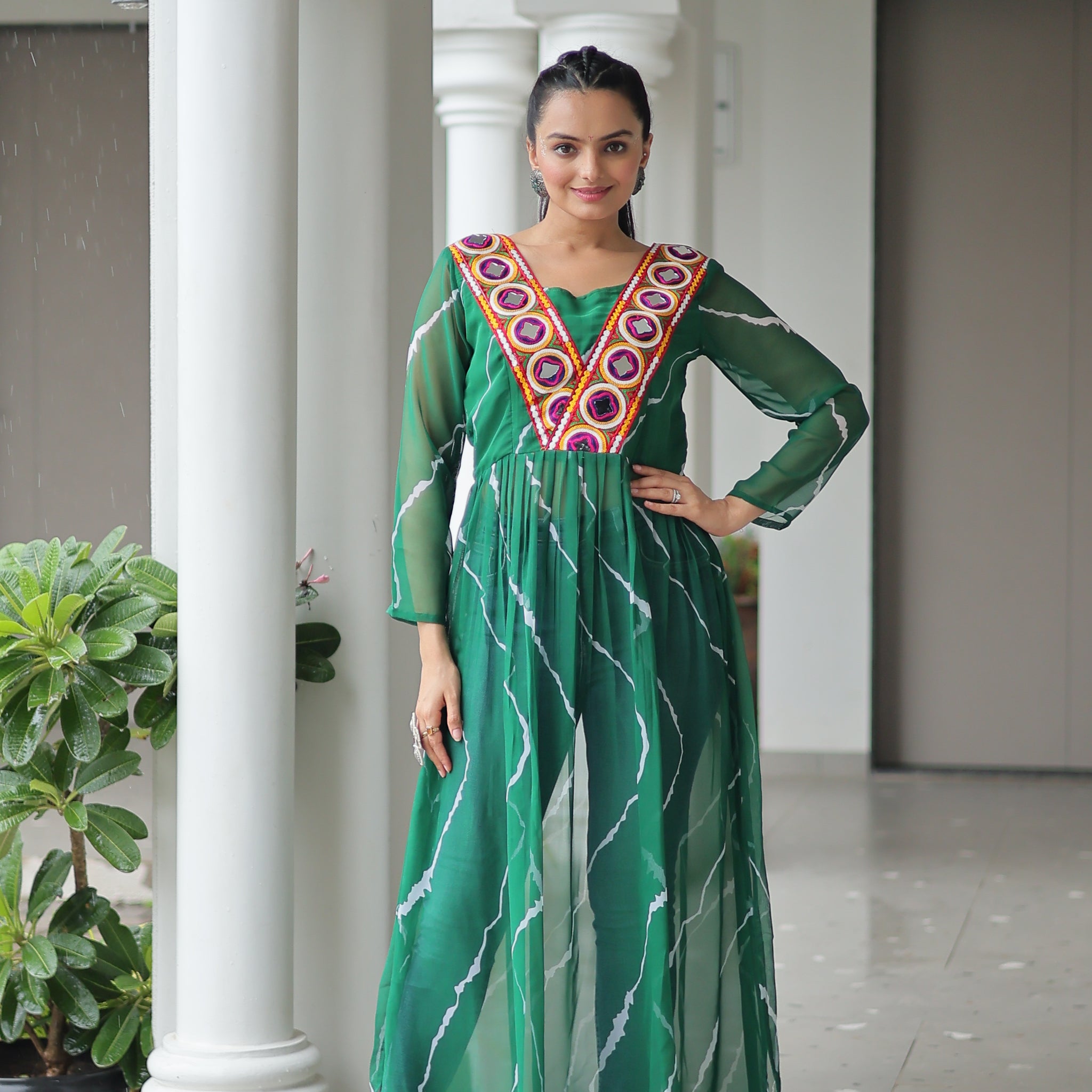 TILTON NAVRATRI SPECIAL LEHRIYA PRINT KURTI WITH KUTCHI PATCHWORK