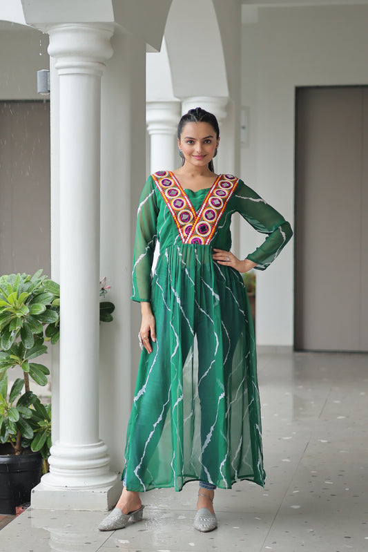 TILTON NAVRATRI SPECIAL LEHRIYA PRINT KURTI WITH KUTCHI PATCHWORK
