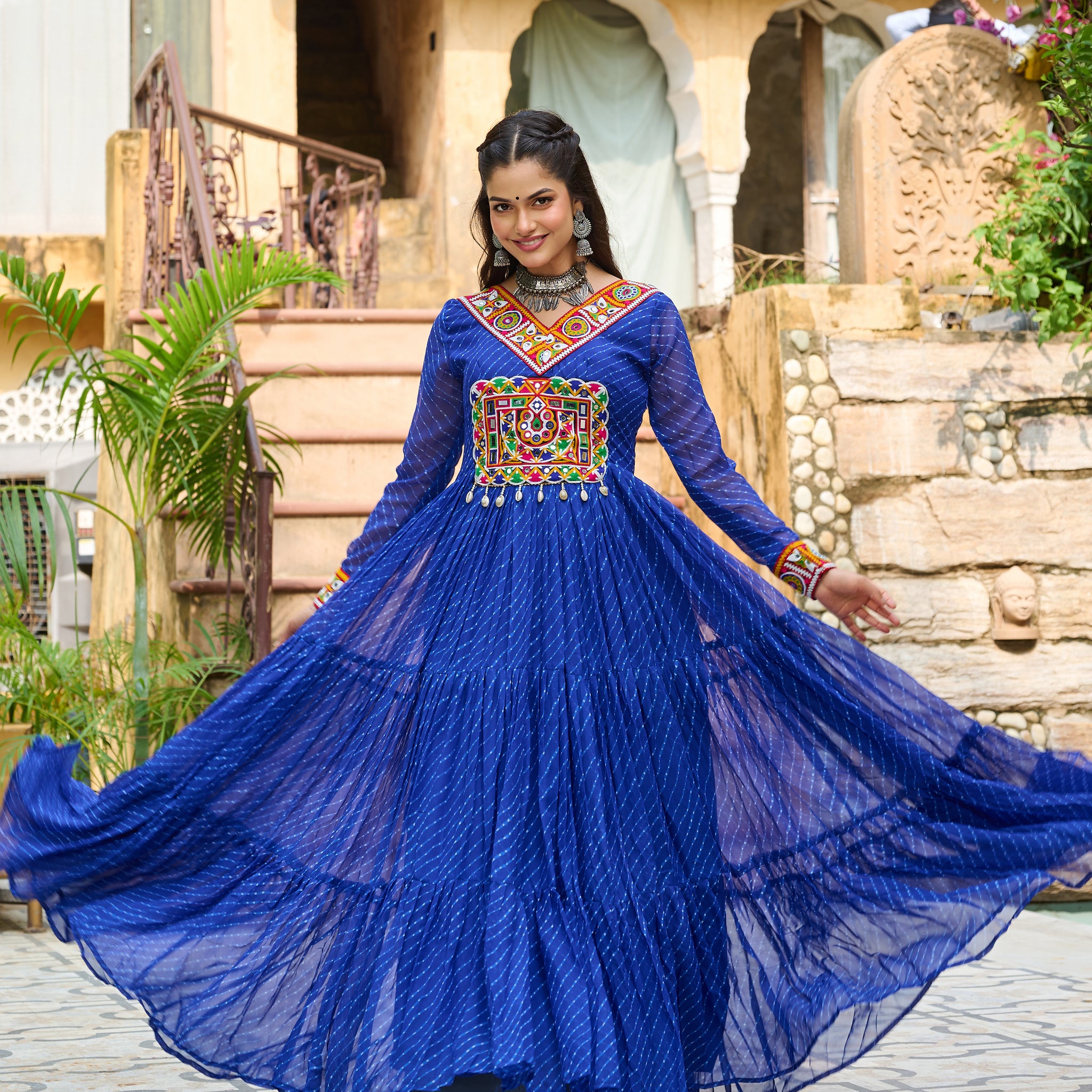 TILTON LAHERIYA PRINT PATCHWORK GOWN
