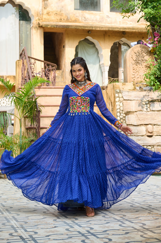 TILTON LAHERIYA PRINT PATCHWORK GOWN
