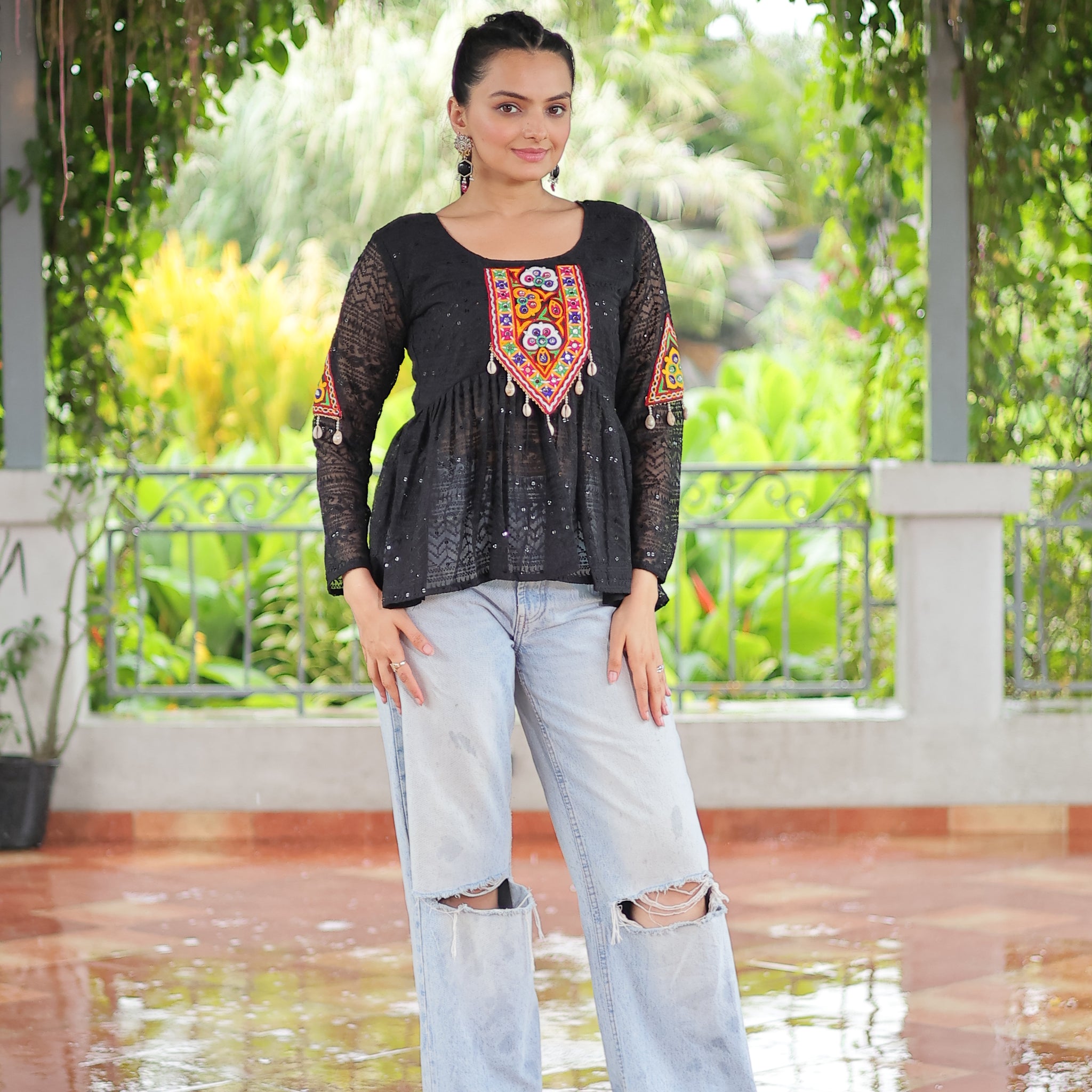 TILTON NAVRATRI SPECIAL GAMTHI PATCHWORK GEORGETTE TOP
