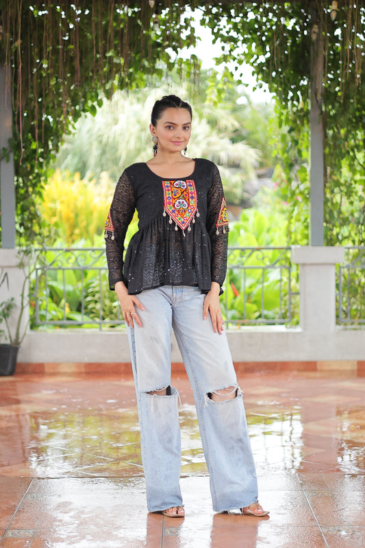 TILTON NAVRATRI SPECIAL GAMTHI PATCHWORK GEORGETTE TOP