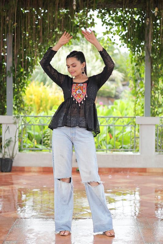 TILTON NAVRATRI SPECIAL GAMTHI PATCHWORK GEORGETTE TOP