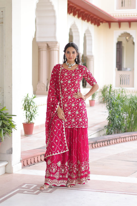 TILTON WEDDING SPECIAL FAUX GEORGETTE RICH EMBROIDERED KURTI AND SHARARA WITH DUPATTA