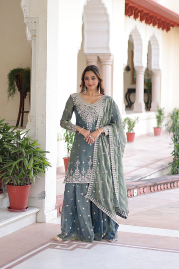 TILTON FENDI SILK SEQUINS EMBROIDERED KURTI -SHARARA WITH DUPATTA