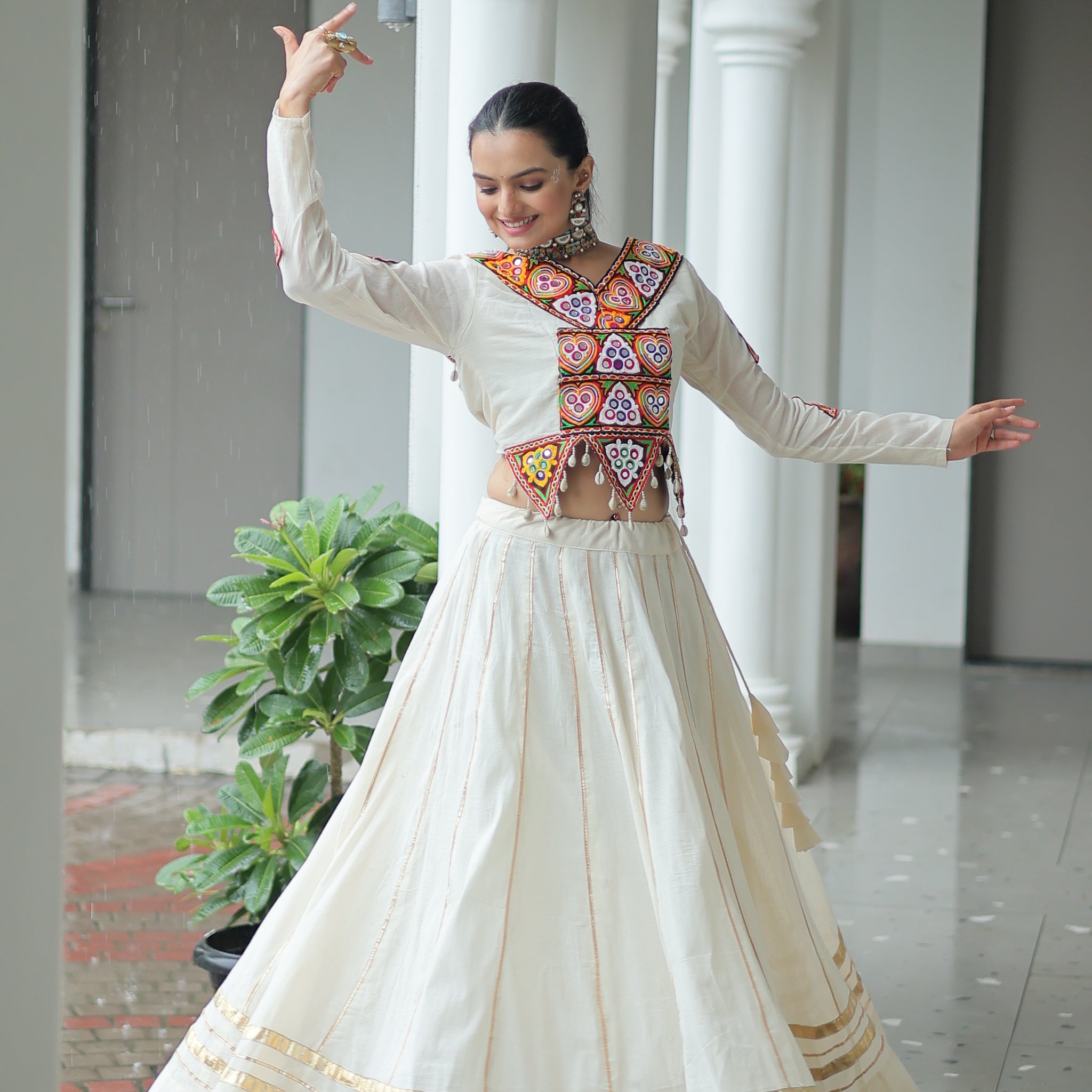 TILTON NAVRATRI SPECIAL KUTCHI GAMTHI WORK KORA COTTON LEHENGA CHOLI WITH KOTI