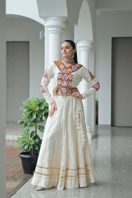TILTON NAVRATRI SPECIAL KUTCHI GAMTHI WORK KORA COTTON LEHENGA CHOLI WITH KOTI