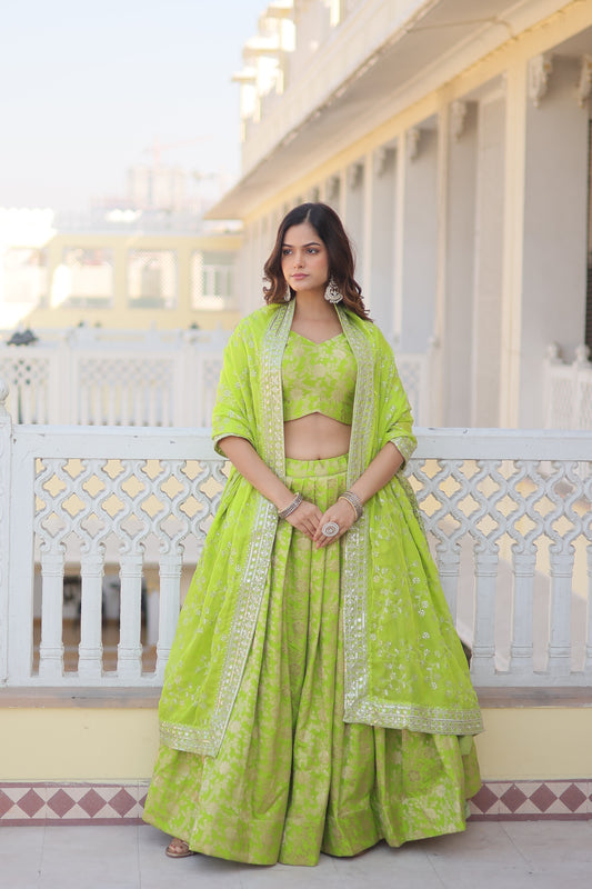 Tilton Designer Dyeable Pure Viscose Jacquard fabric Lehenga Choli & Dupatta Set