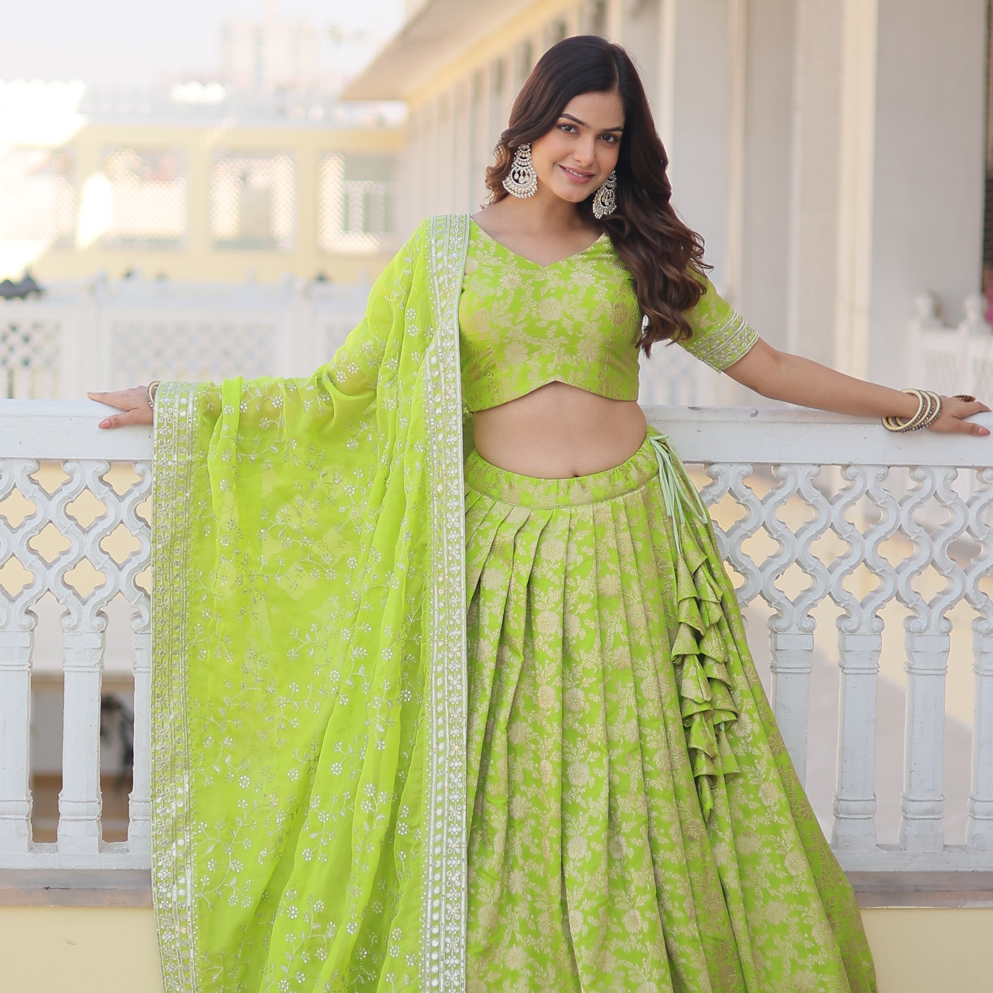 Tilton Designer Dyeable Pure Viscose Jacquard fabric Lehenga Choli & Dupatta Set