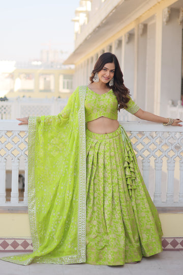 Tilton Designer Dyeable Pure Viscose Jacquard fabric Lehenga Choli & Dupatta Set