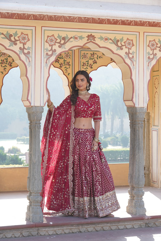 TILTON GEORGETTE FLARED LEHENGA CHOLI WITH SEQUINS AND EMBROIDERED WORK