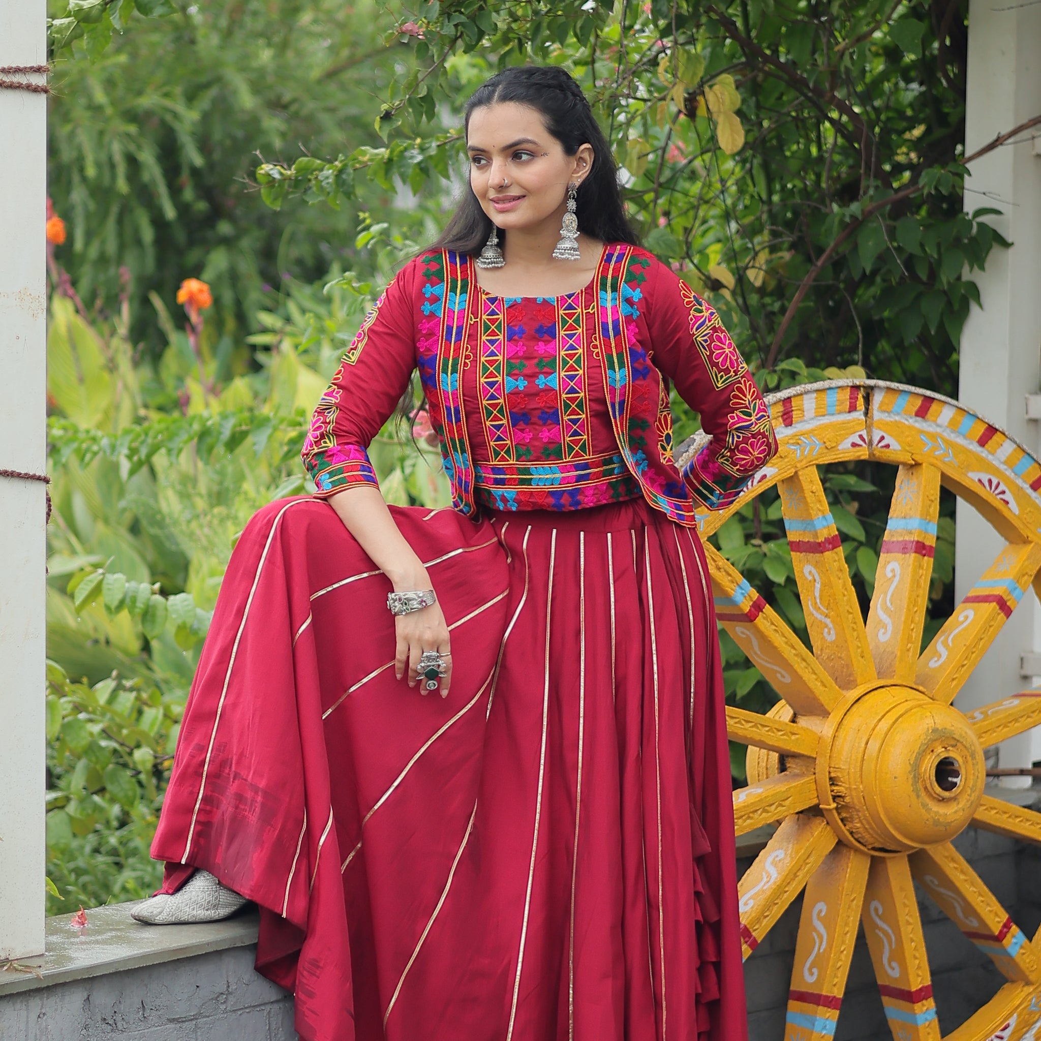 TILTON NAVRATRI SPECIAL GAMTHI EMNBROIDERED LEHENGA CHOLI WITH KOTI